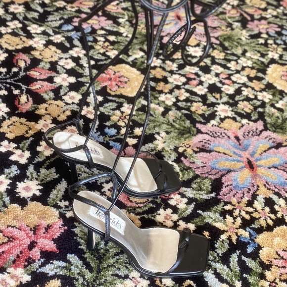 🖤 Vntg FOH Black Lace Up Square Toe Sandals 7.5 - Picture 7 of 14